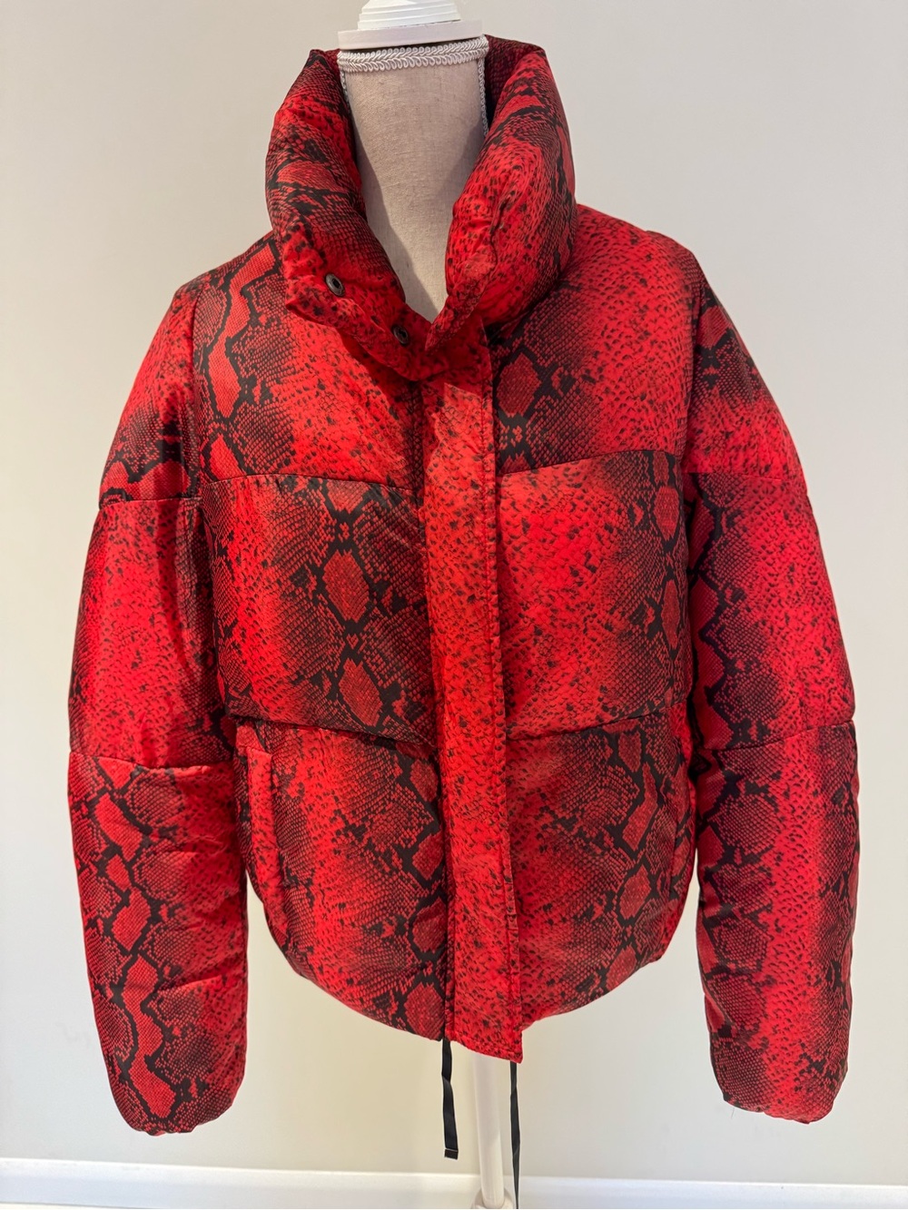 Apparis Red & Black Snake-Print Puffer Jacket